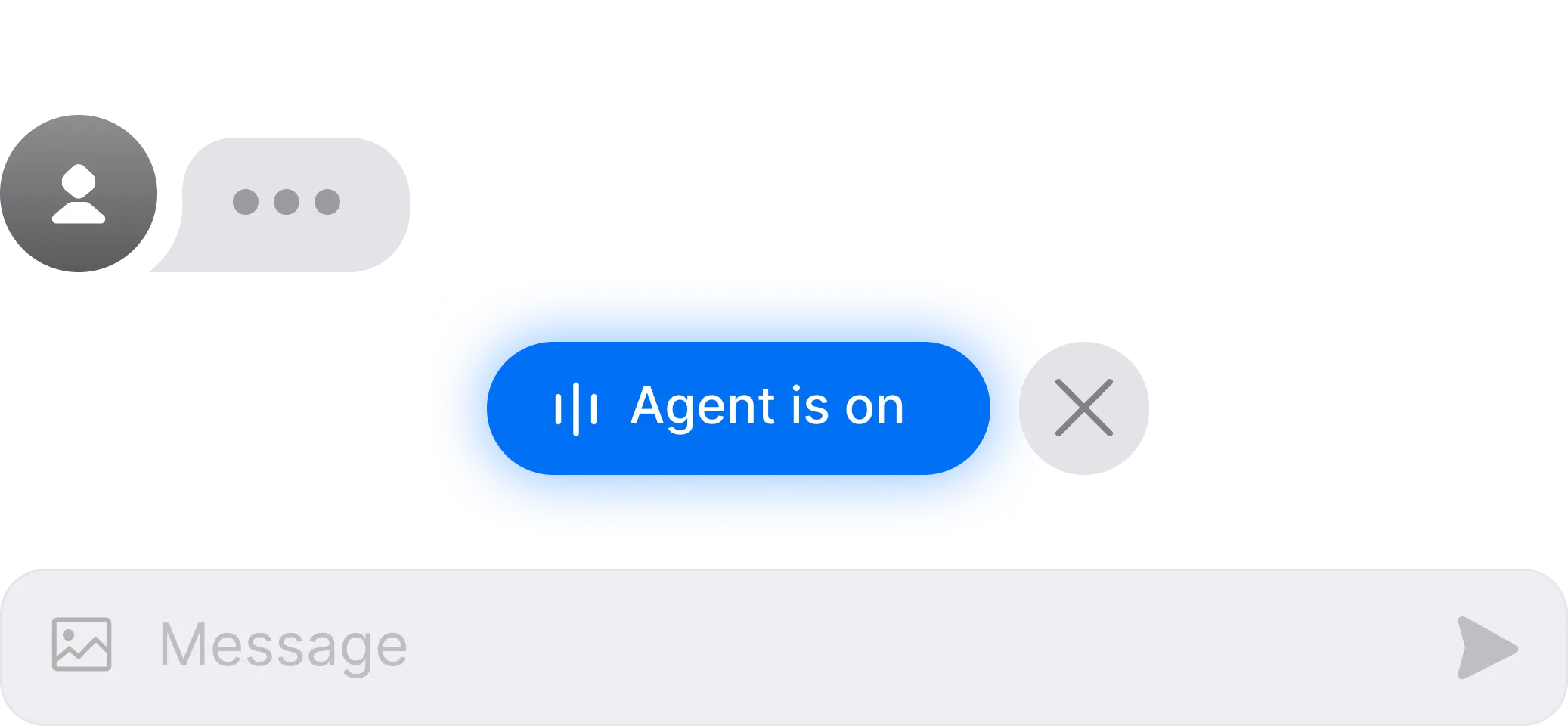 Blue chat interface showing "Agent is on" message button